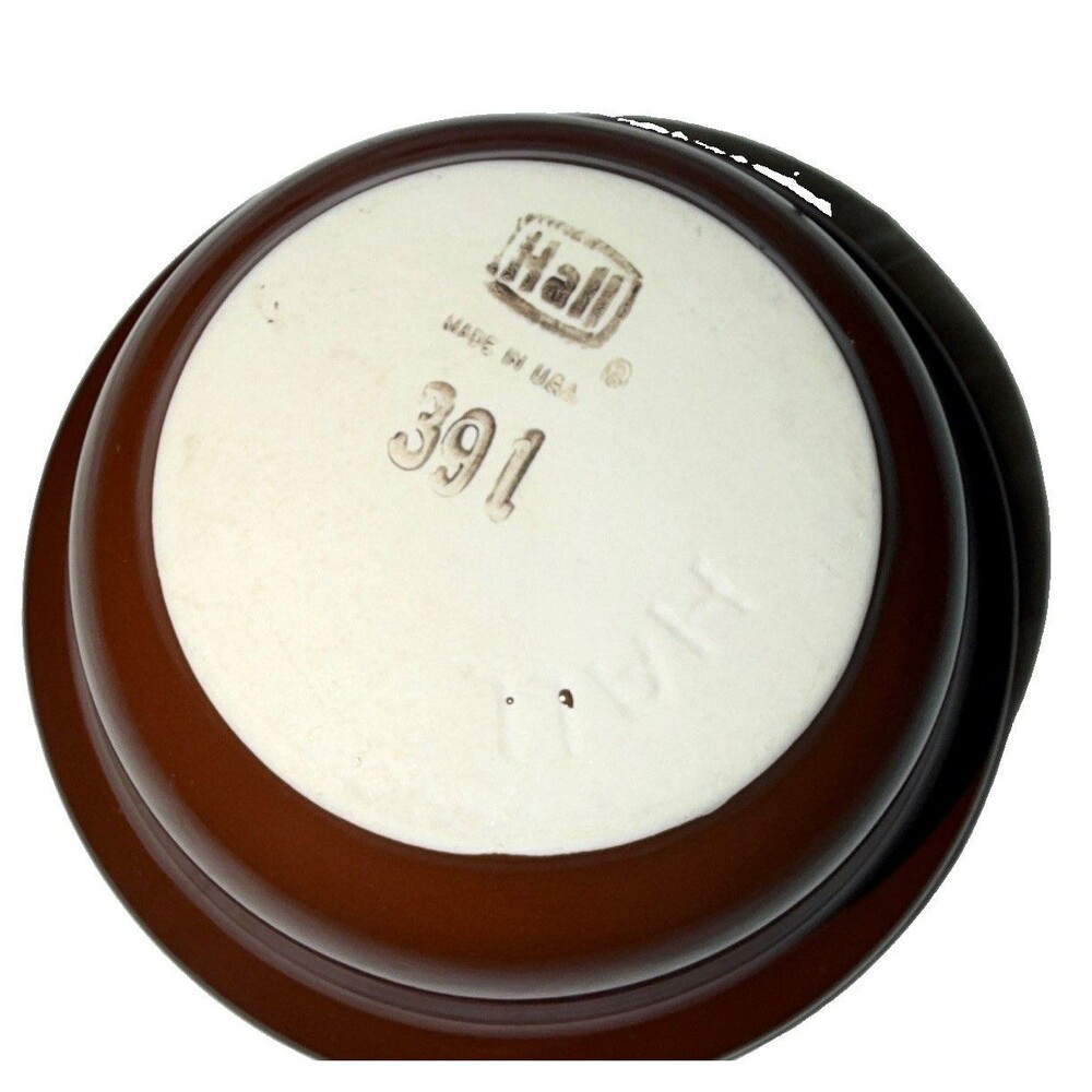 Hall Brown/White Solid Ceramic Bowl, Round Glossy Art Pottery, MPN 391 USA